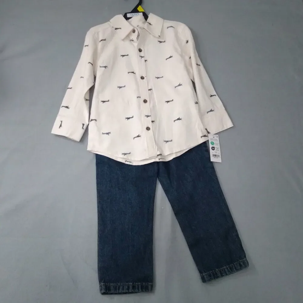 Carters Outfit Boy Sz 18m Jeans Shirt Airplanes Easter Warm Festival Spring 2pc